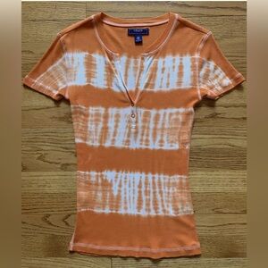 NWOT Women Summer CHAPS Ralph Lauren Orange Tye Dye Top Shirt SZ XS 100% Cotton